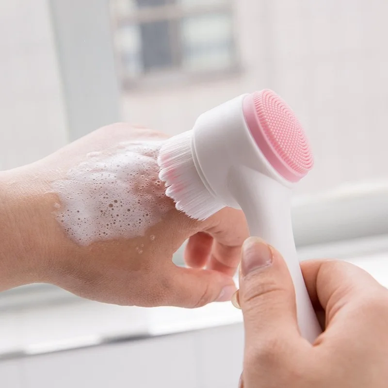 Silicone 3D Double Facial Cleansing Brush Manual Massage Facial Brush Soft Bristles Exfoliator Double Sided Face Wash Brushes