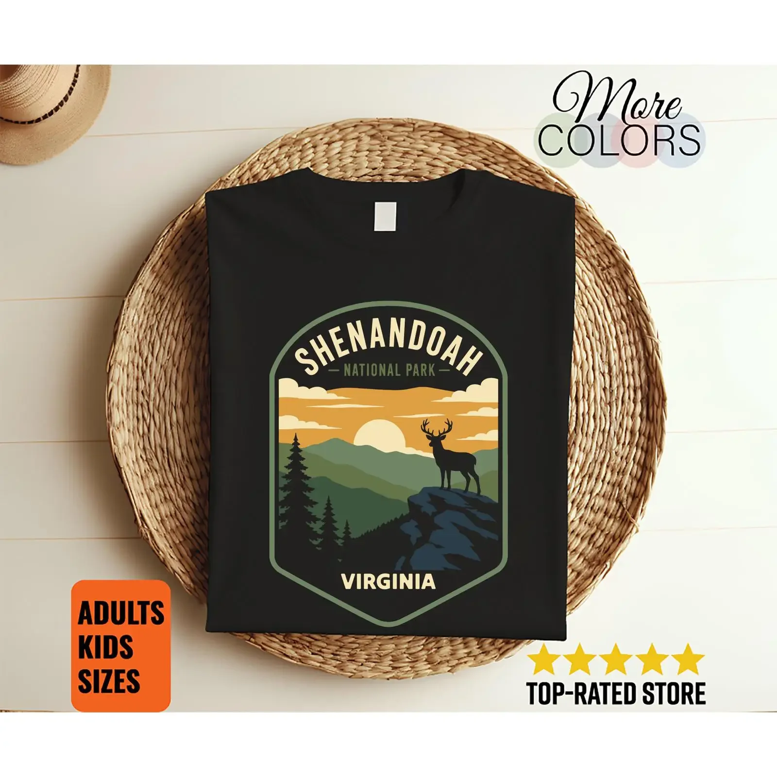 Shenandoah National Park Virginia Deer Sunset T Shirt Hiking Nature Adventure  vintage Washed homme Stylish Stretched Casual