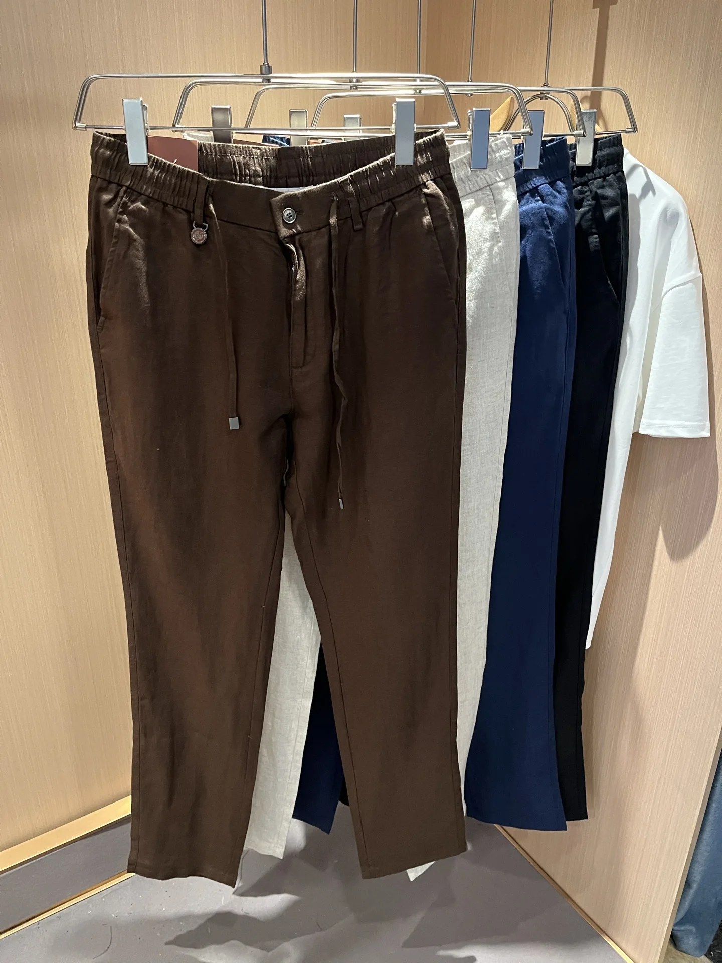 

LP Итальянские 25ss льняные простые прямые повседневные брюки с эластичной резинкой на талии