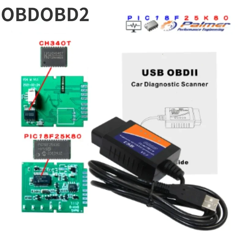 

2024 New ELM327 PIC18F25K80 CH340T chip OBD2 Code Scanner Car Diagnostic Tool Cable For Windows PC