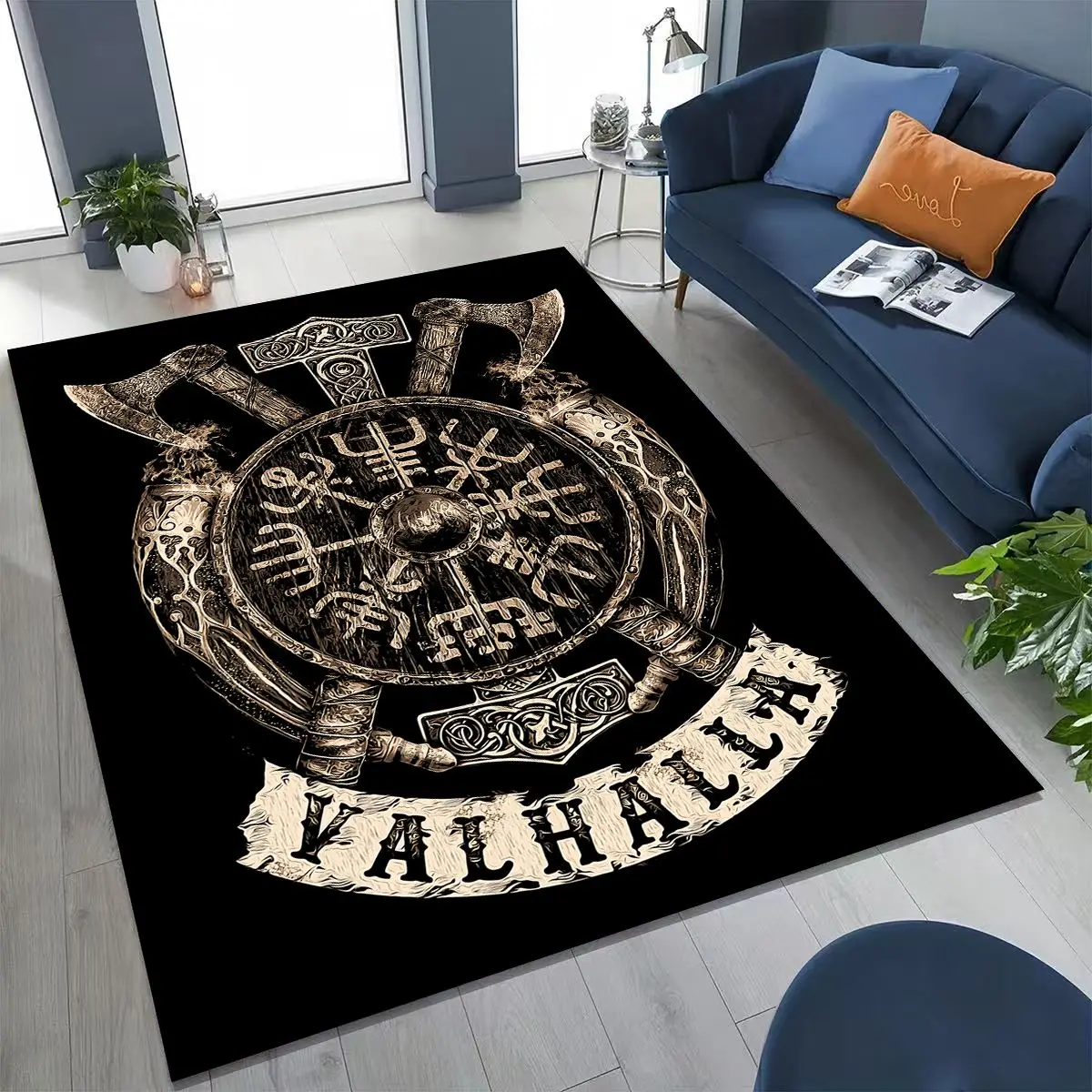 الشمال فايكنغ المحارب رمز Valhalla Valknut رون موتو البساط السجاد لغرفة النوم غرفة المعيشة أريكة ممسحة ديكور ، سجادة أرضية غير قابلة للانزلاق
