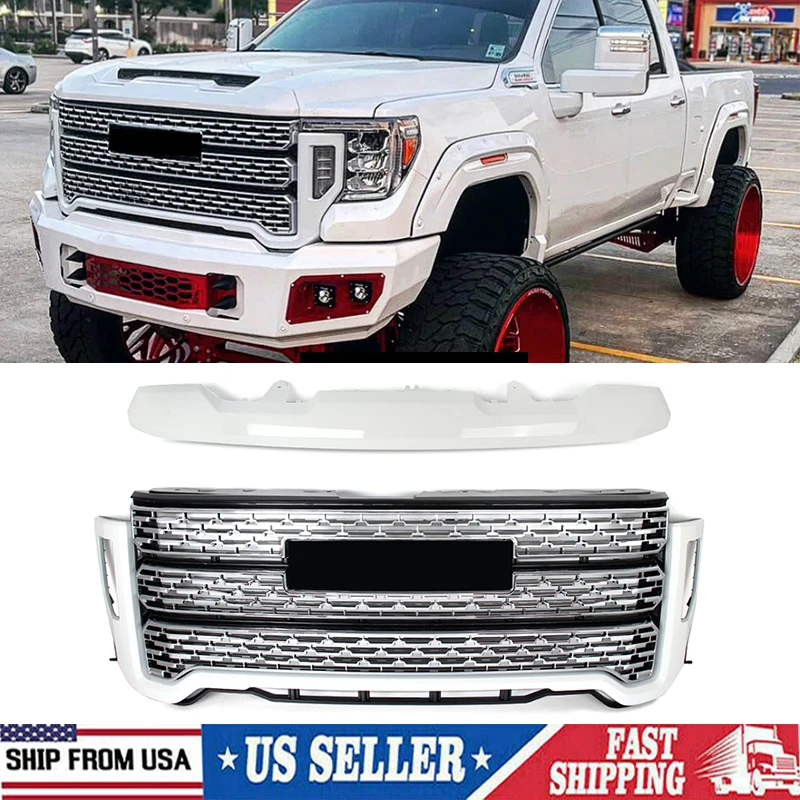 

Grill Assembly For 2020 2021 2022 2023 GMC Sierra 2500 HD 3500HD Denali Front Bumper Grille Upper Grill Mesh Summit White