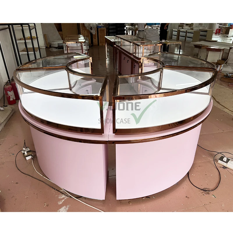 customized.Jewellery Showroom Counter Stainless Steel Store Furniture Glass Jewelry Display Showcase Jewelry Cabinets with light