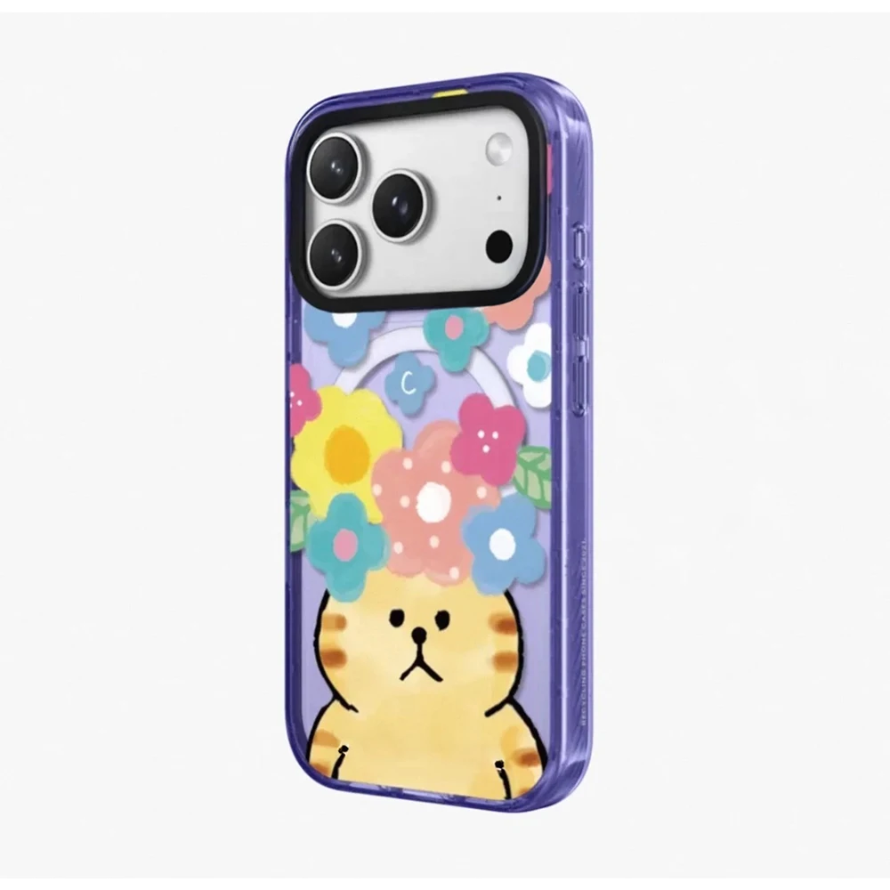 

Cartoon Flower Orange Cat 2.0 Acrylic Border Phone Cover for IPhone 12 13 14 15 16 17 Pro Max Case for IPhone 17 Air