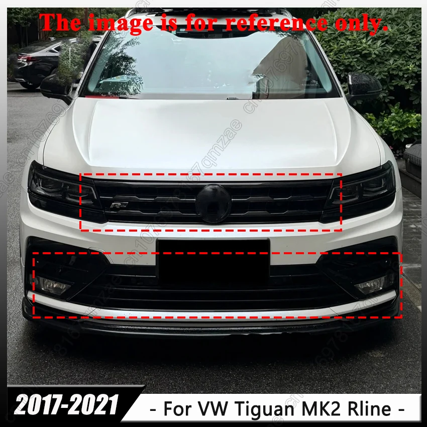 For VW Volkswagen Tiguan MK2 Rline 2017-2021 Front Bumper Center Grille Grill Up / Down Strips Cover Sticker Body Kits Rim
