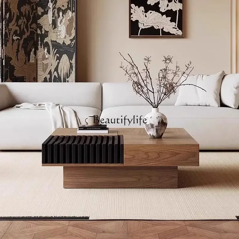 01Italian medieval style North American black walnut solid wood coffee table living room storage square coffee table