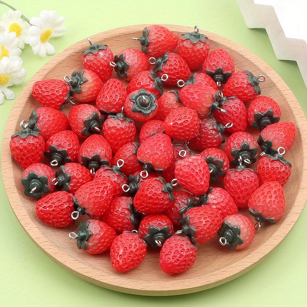 12/27/54 個赤い樹脂イチゴの形のペンダント、DIY ネックレス、イヤリング、結婚式の季節 & 感謝祭のギフト装飾アクセサリー