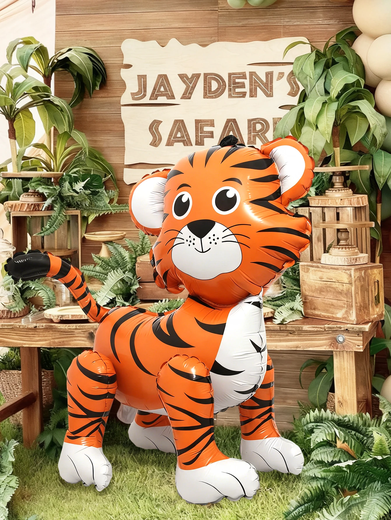 Balão de folha de tigre andando de 1 peça, adequado para festas de aniversário, decorações de festas na selva, chá de bebê e decorações de zoológico.