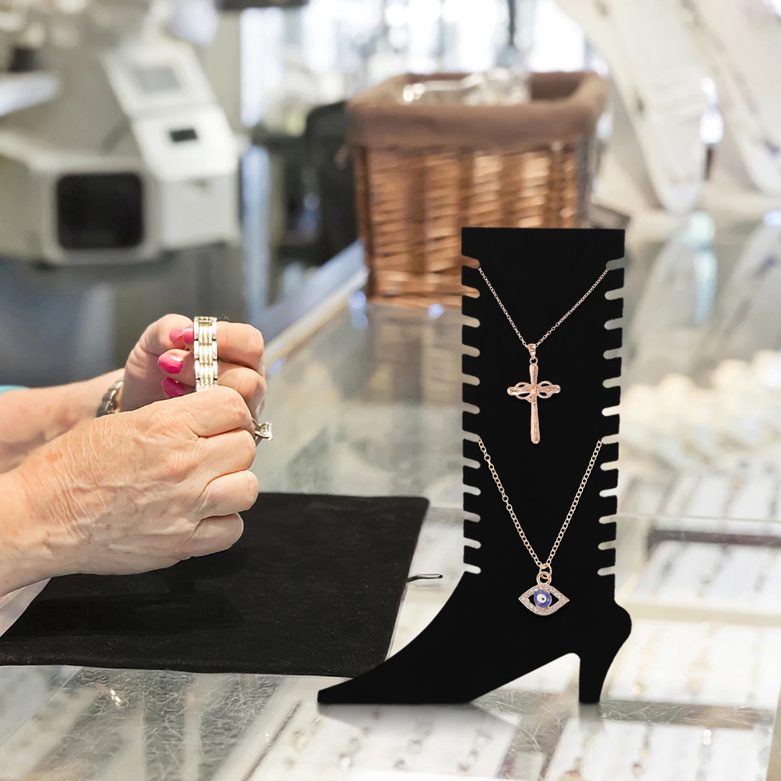 

Foldable Jewelry Stand Necklace Holder Ring Display Bracelet Organizer Black Retail Display Case For Jewelry Shop