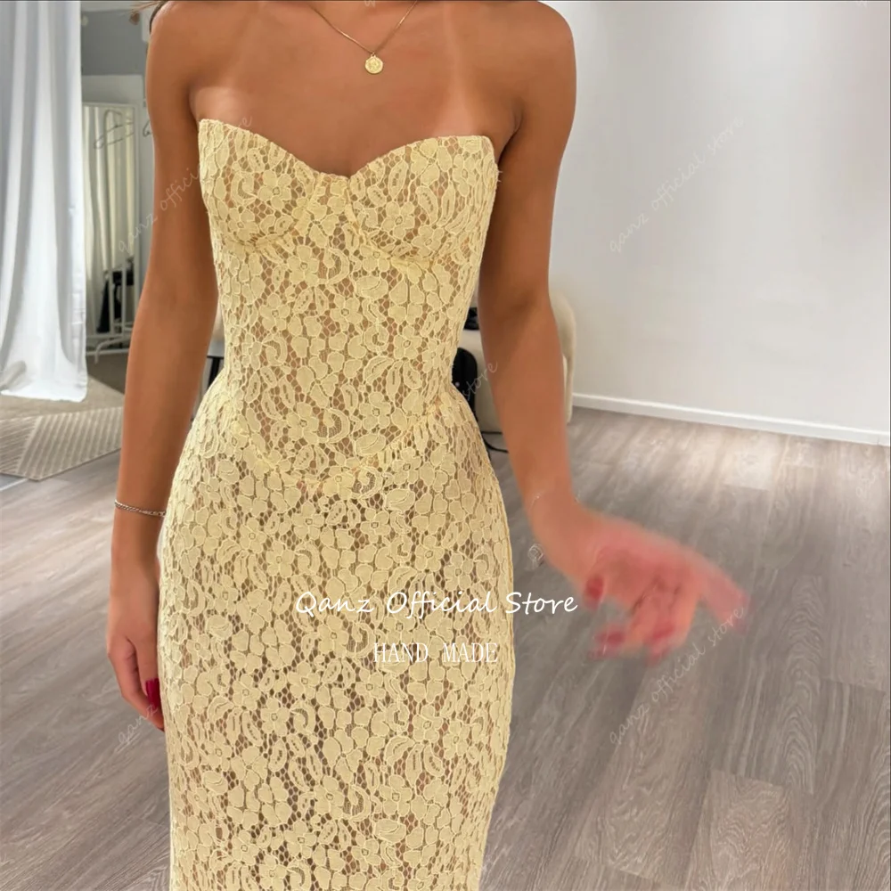 Qanz Yellow Full Lace Prom Dresses Sweeetheart Mermaid Corset Back Evening Dresss Elegant Dresses For Special Event Customized image 2