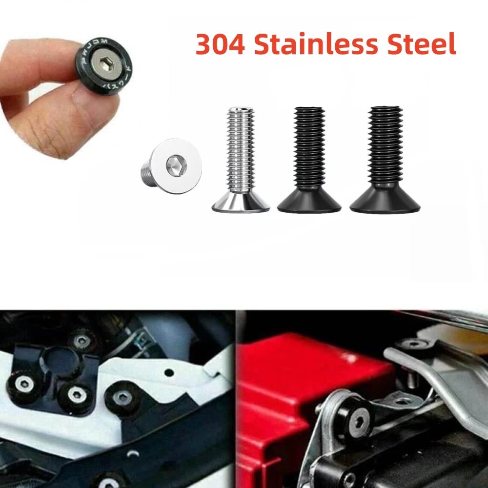 10Pcs JDM 304 Black Stainless Steel M6 Car Modified Fasteners Fender Washer Bumper Engine Concave Screws License Plate Bolts
