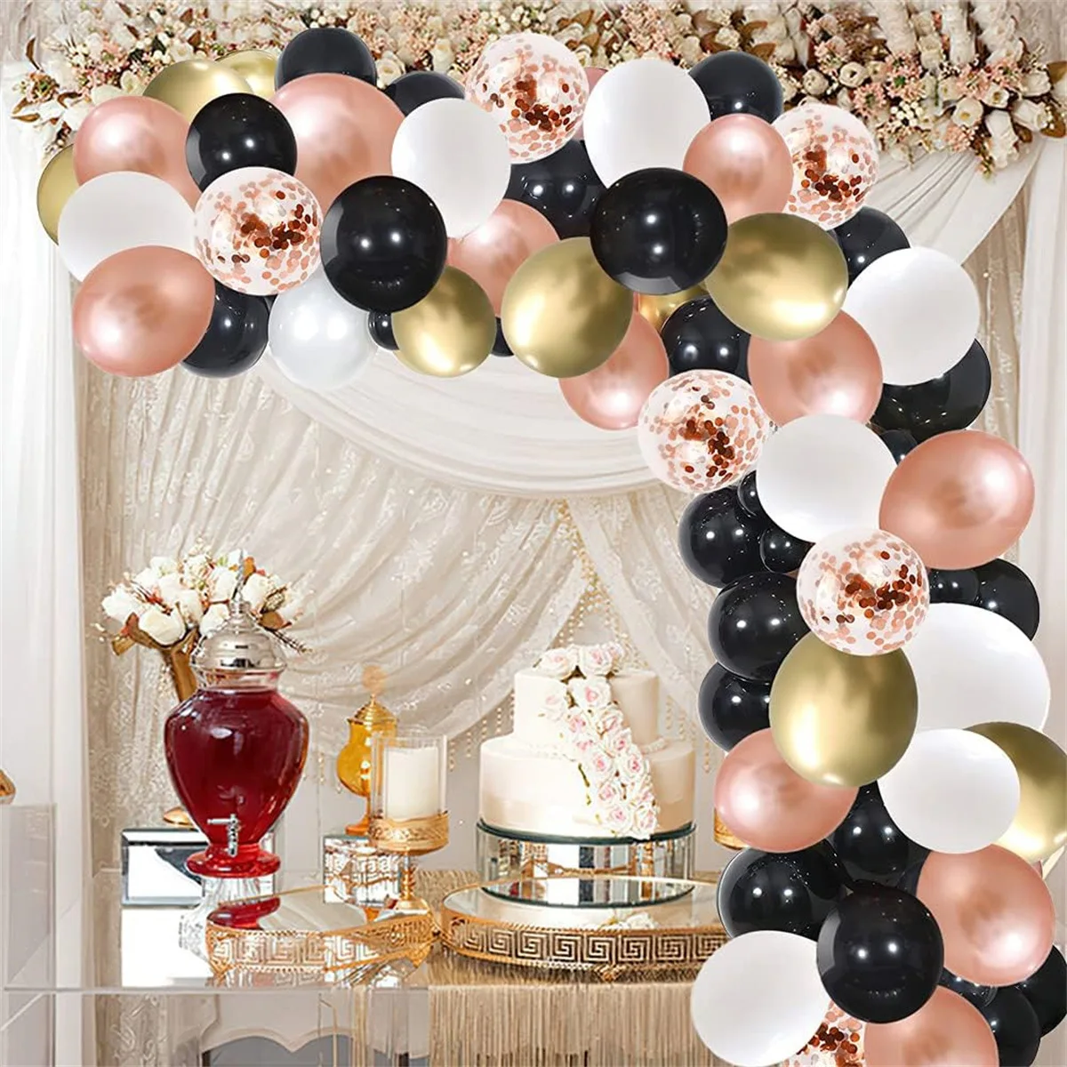 107PCS Birthday Balloon Set Black and White Gold Balloon Children's Birthday Party Wedding Scene Layout Arch Balloon