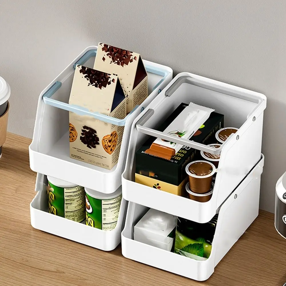 Plastic Japanese Storage Basket Frame Stackable Narrow Snack Storage Container with Handle Space Saving Kitchen Storage Rack