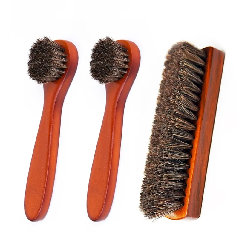 Premium Horsehair Shoe Brush High Gloss Polisher with Cloth for Boots Car Seats Sofa