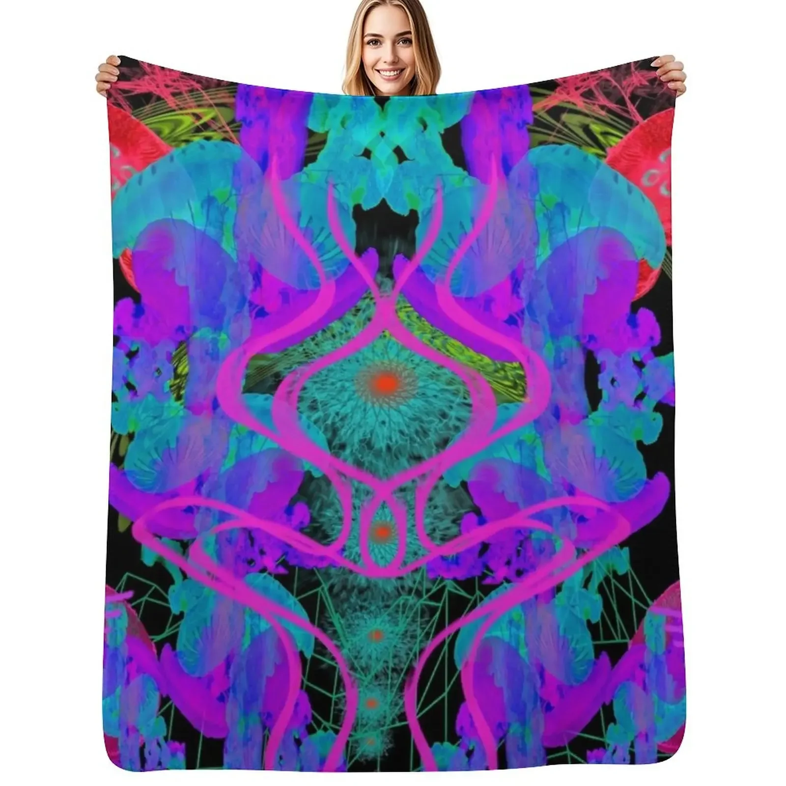 

Jellyfish Warp (Psychedelic Blacklight UV Ultraviolet) Throw Blanket for sofa Heavy Decorative Throw Blankets For Baby Blanket