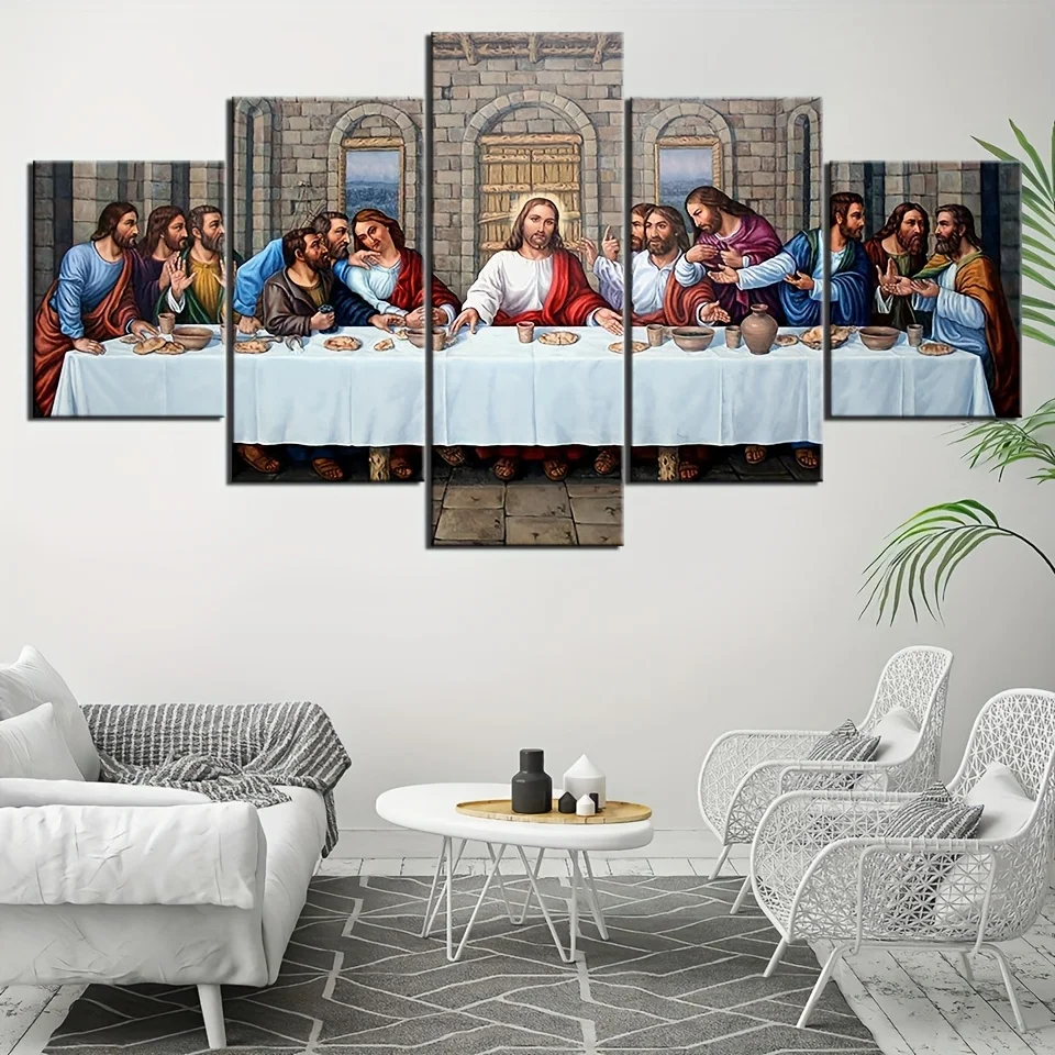 5 قطع خمر يسوع المسيح "العشاء الأخير" قماش الفن يطبع، ديكور جدار ديني لغرفة النوم، غرفة المعيشة، المكتب، Framele #2