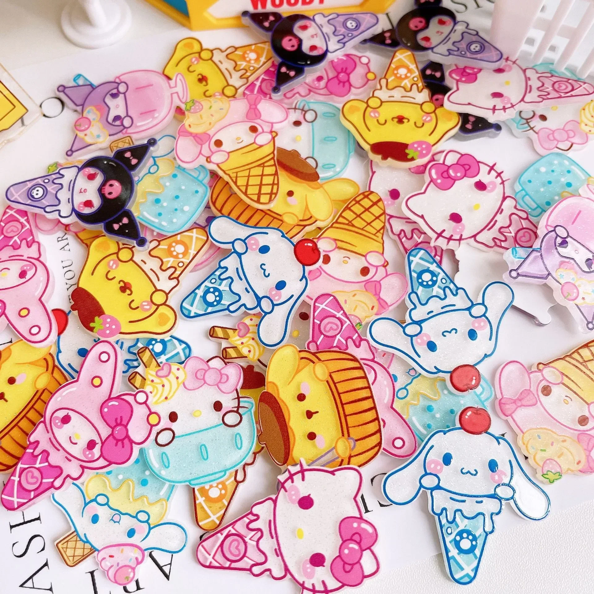 10 Pcs New Acrylic Colorful Cartoon animal cat, puppy Ice Cream Cone Cup Scrapbook Diy Jewellery Hairpin Accessories Decorate