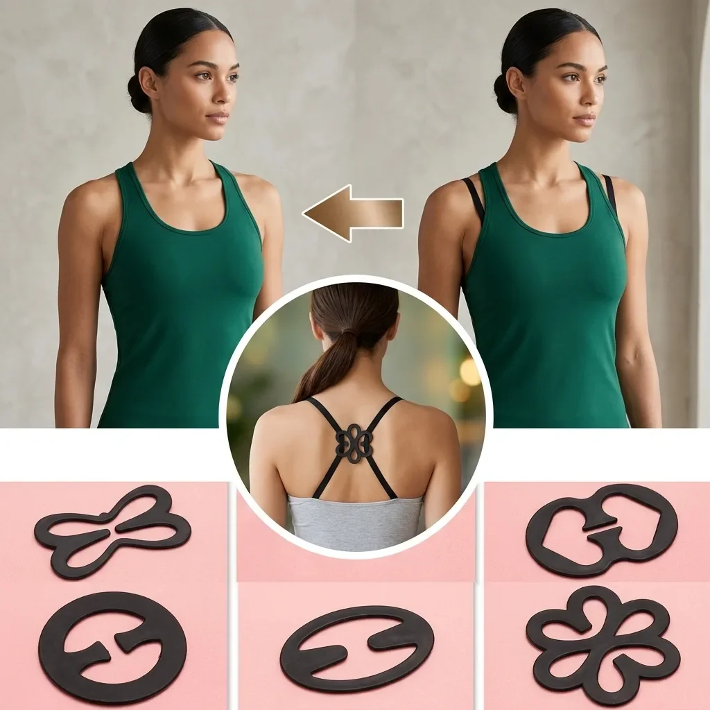 Multi-Style Bra Strap Clips Black Silicone Back Strap Holder Concealer Racerback Converter Clips for Sports Vest Camisole, Invisible Bra Strap Fastener Accessories