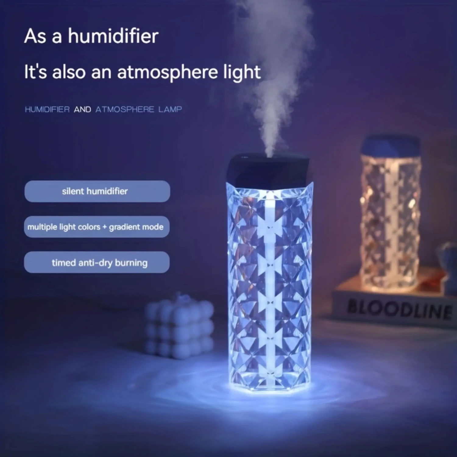 New 2023 USB Charging Crystal-clear Air Humidifier Essential Oils Diffuser Table Lamp Desktop Aromatherapy Machine with 7 Colors