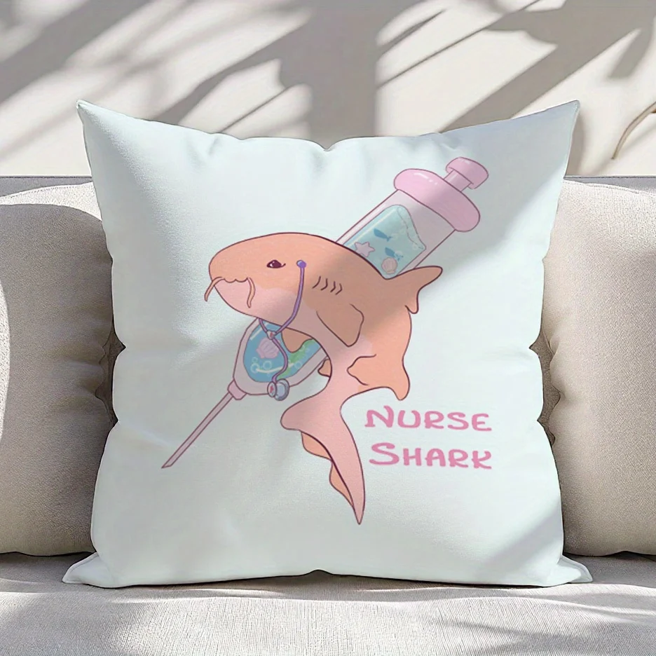Nurse Shark Pillow Cover Short Plush Cushion Case 18x18 Inch Hidden Zipper Washable Sofa Bed Decor Shark Gift