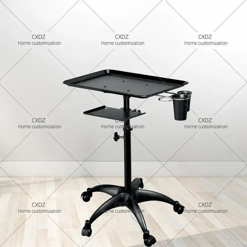 Double Layer Aluminum Tool Tray for Beauty Salon Mobile Storage Rack Liftable Cart Wholesale