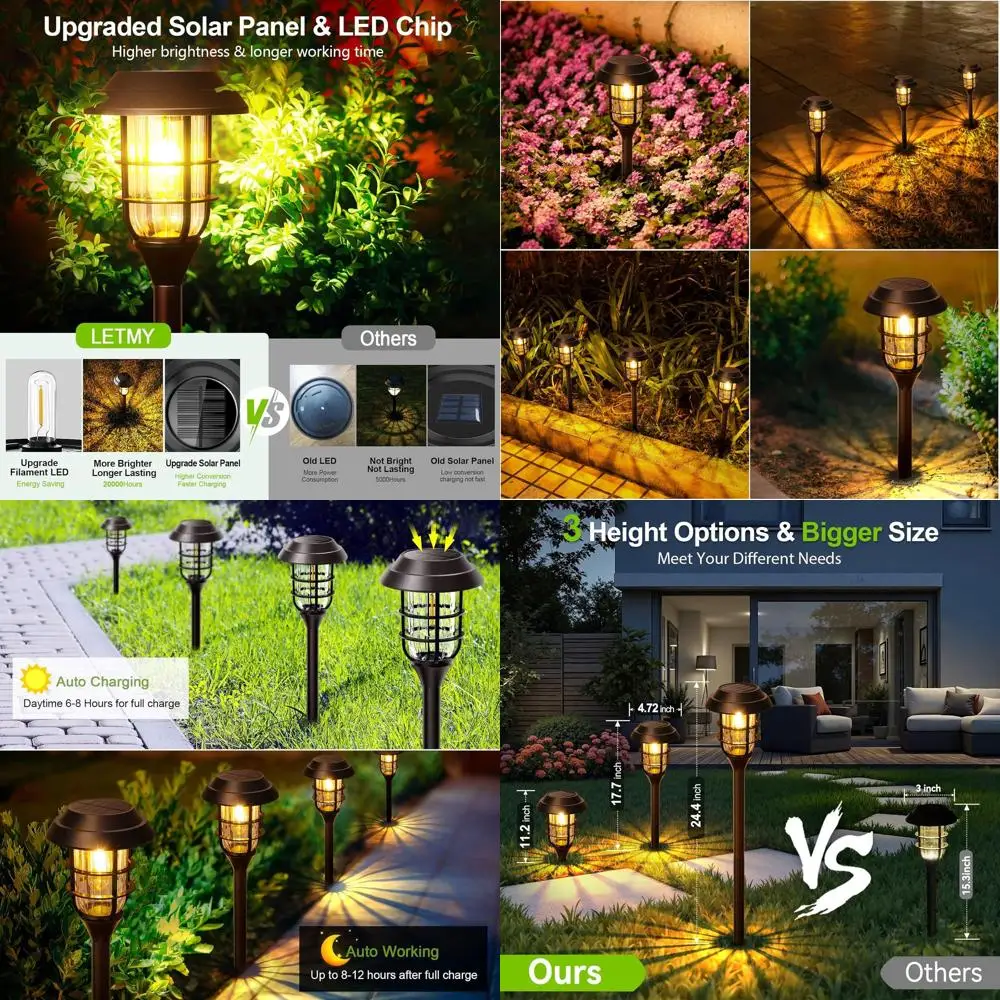 

Набор из 8 солнечных дорожек: наружные водонепроницаемые садовые фонари с автоматическим включением/выключением для двора, патио, дорожек и подъездной дороги — черный