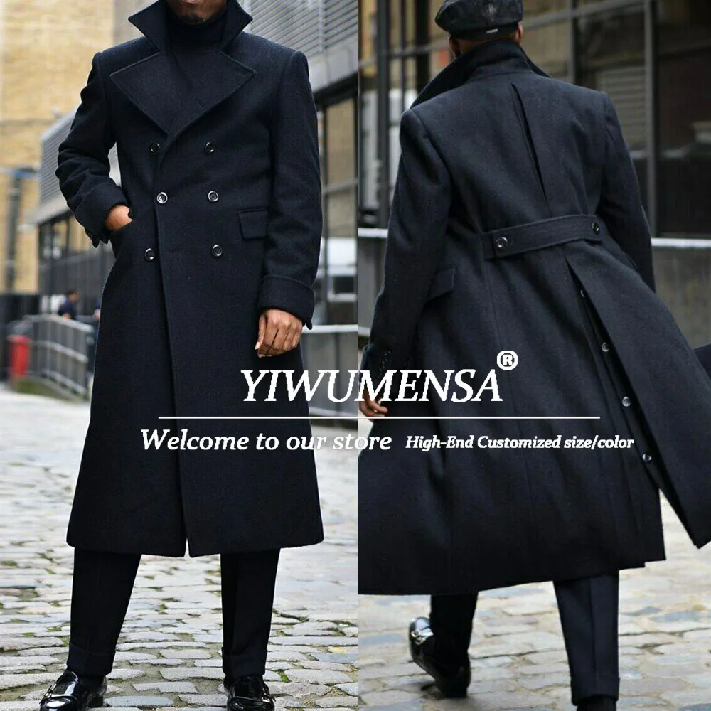 

Autumn/Winter Men's Suit Jackets Customized Double Breasted Blazer Tweed Wool Blends Overcaot Groom Tuxxedos Outwear Man Coat