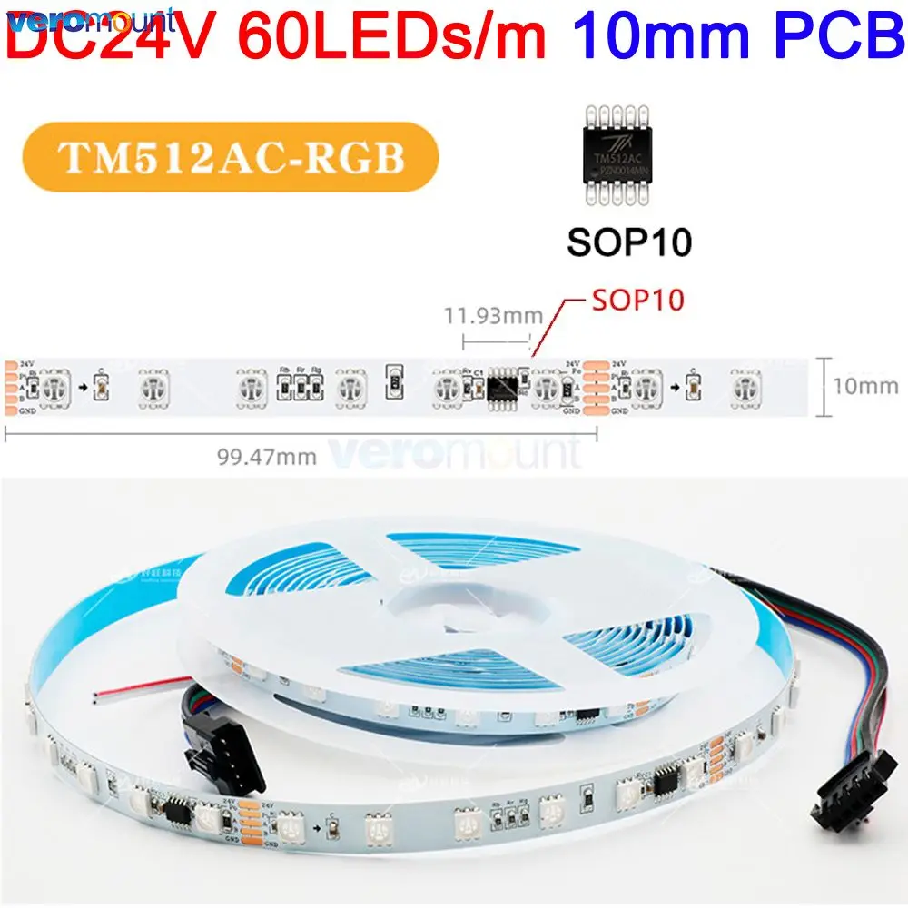 5m DC12V 24V 5050 SMD RGB Pixel LED Strip DMX512 Digital Dual Signal Full Color LED Lamp Bar TM512AC SOP10 SOP16 IC Programmable