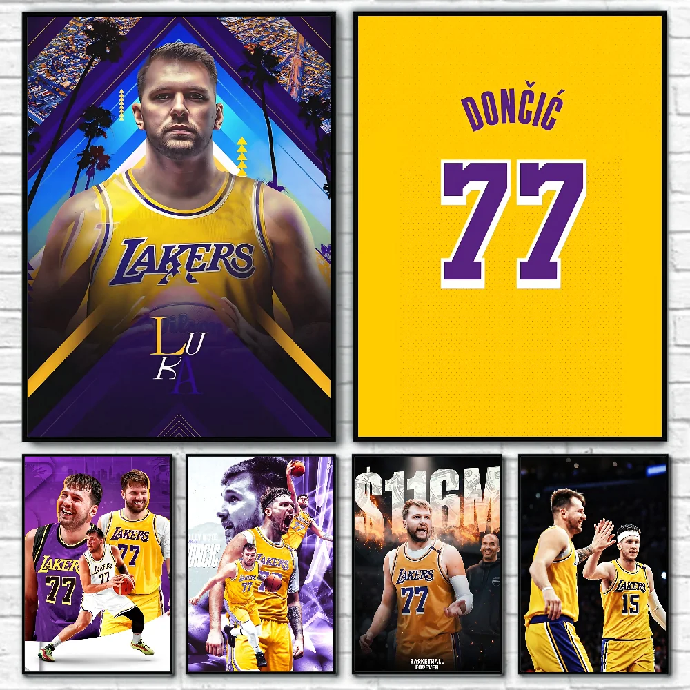 Póster autoadhesivo de estrella de baloncesto L-Luka Doncic, pegatina de papel impermeable para decoración de pared de habitación, cafetería, Bar, 1 ud.