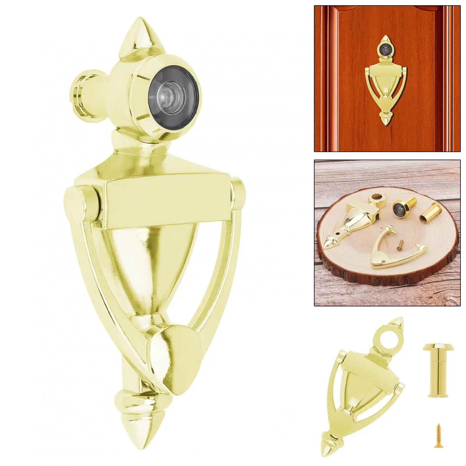 5 Inch Zinc Alloy Door Knocker for 1.38-1.97inch Door Thickness Wood / Steel Doors with 180 Degree High Definition Door Viewer