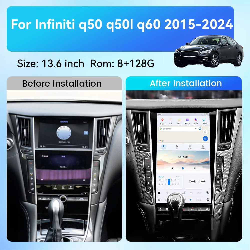 13.6 inch Android 13 For Infiniti Q50L Q50 Q50s Q60 2015-2019 Touch Screen Radio DSP Headunit Stereo Receiver Multimedia Player