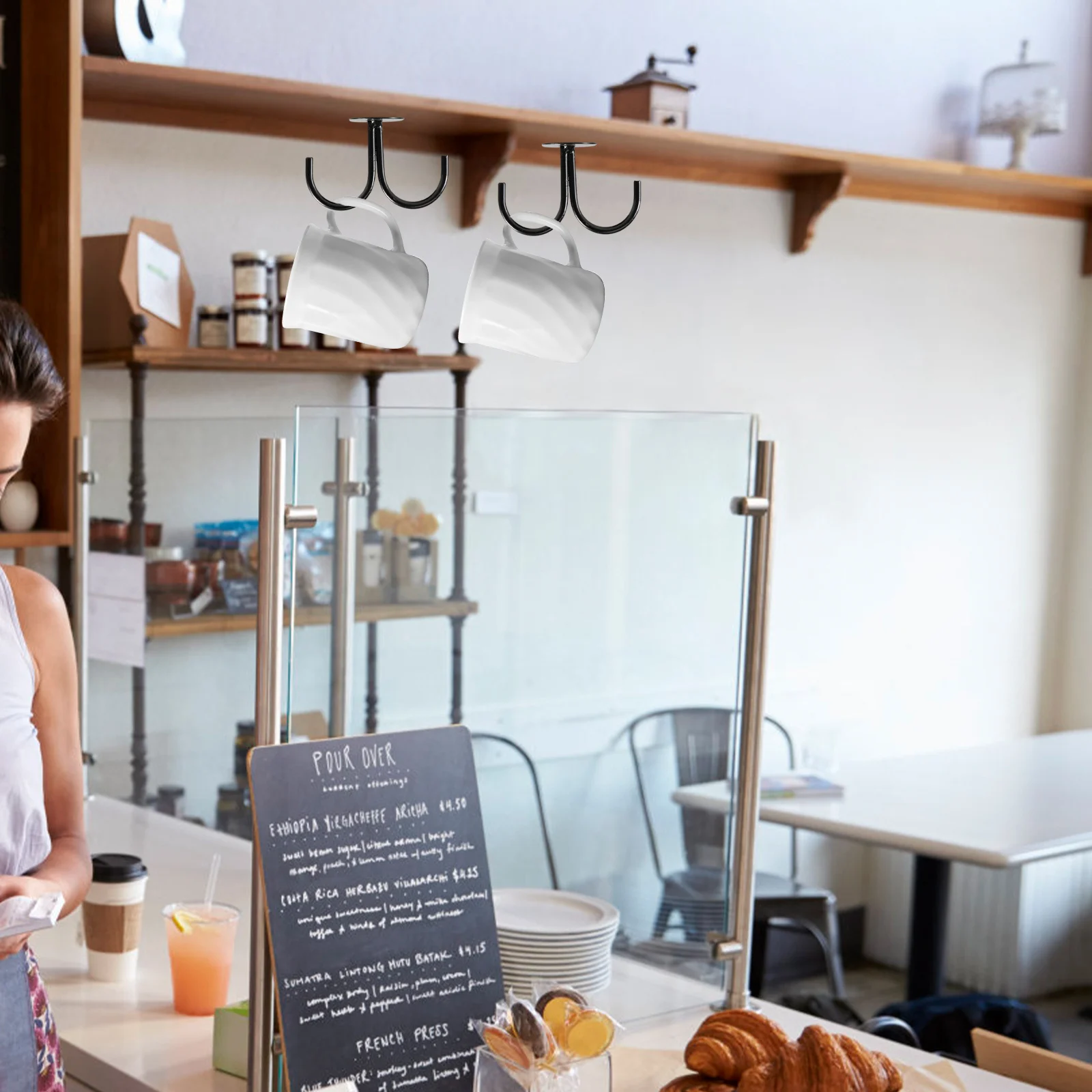 

4 Pcs Kitchen Cup Holder Wall Mounted Coffee Mug Storage Rack for Mugs Under Cabinet Drying Rack Home Decoration Mug