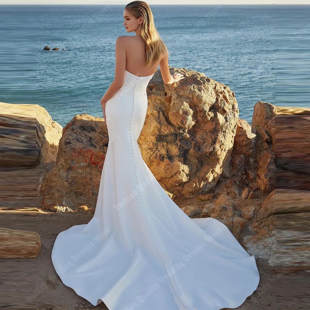 2025 스윗하트 칼라 머메이드 여성 웨딩드레스 섹시 새틴 백리스 신부 가운 약혼 연회 롱 드레스 맞춤 제작