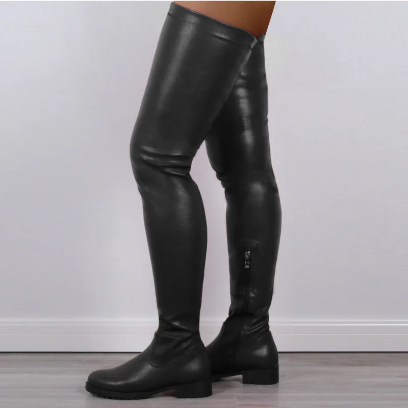 Women Black Over The Knee Boots Low Heels Big Size 46 Thigh High Boots Casual Shoes Tretch Long Boots Shoes 2024 Winter