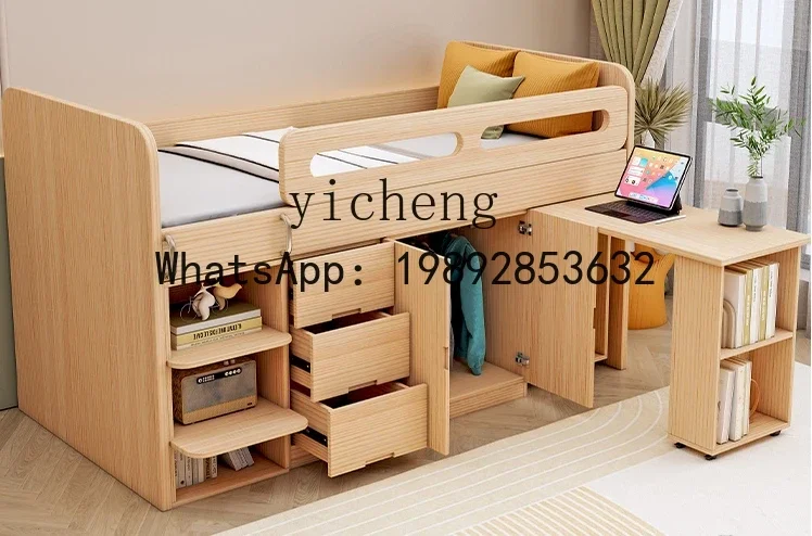 سرير أطفال من الخشب الصلب لغرفة النوم المنزلية من LYY، سرير نصف ارتفاع، سرير تخزين متكامل متعدد الوظائف #5