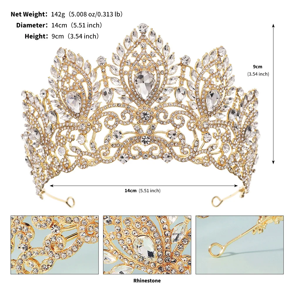 Miallo الذهبي الفاخر الباروك كريستال الزفاف تاج الغلاف الجوي حفلة الراين تيارا Hiar الفرقة الزفاف إكسسوارات الشعر