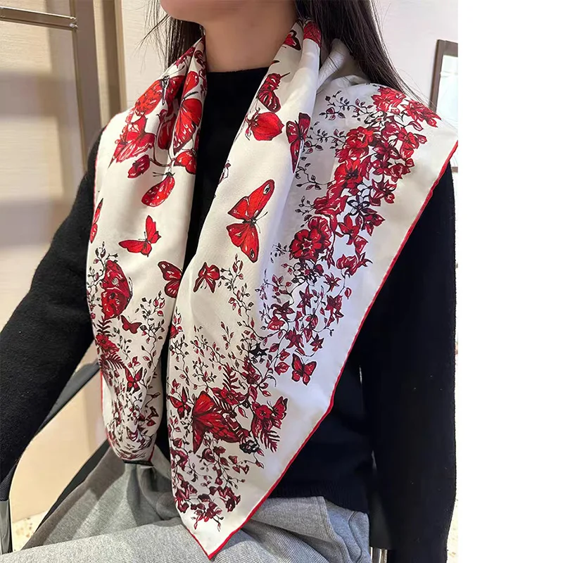 Butterfly Print 100% Silk Scarf Wraps 90 Real Silk Neckerchief Shawl