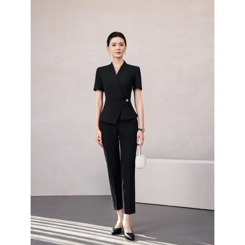 

Women's Suit Skirt2026Spring and summer slim-fit, waist-accentuating, elegant short-sleeved irregular professional jewelry store