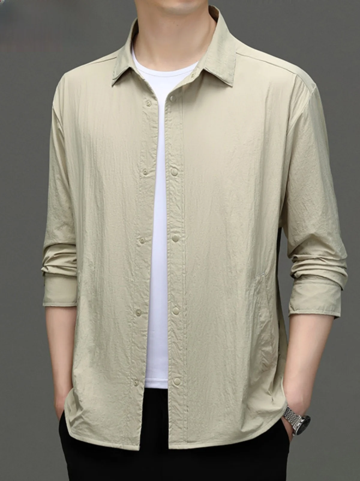 

Ультратонкий ледяной шелк, защита от солнца, мужское свободное пальто с воротником irt, топ с кондиционером на день папы, дышащее пальто Jaet