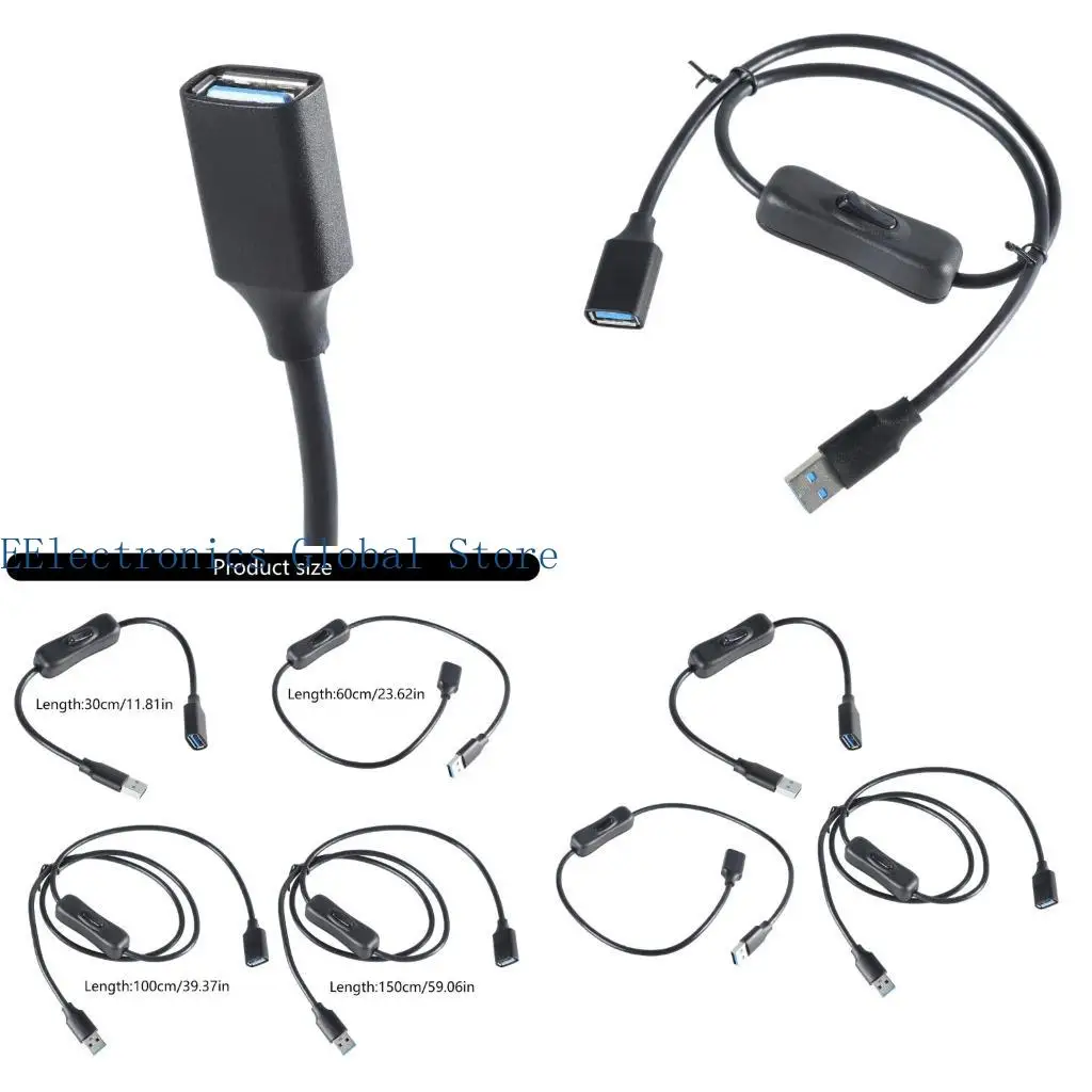 462B USB Extender Wire Line with Power Switching Control Button Support 5Gbps Data Sync and Quick Charging Cable Cord