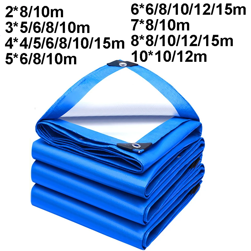 Large Tarpaulin 2*8 4*4 6*6 8*8 10*10m Anti-UV Waterproof Shade Tarp Tent Camping Canopy Rain Awning Outdoor Truck Blue White