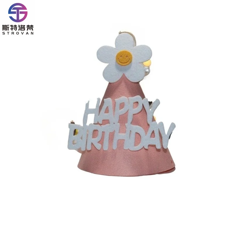 

Ins Style Little Daisy Birthday Hat Kids Felt Party Cap First 1st 2nd Year Old Cake Smash Photo Props Baby Shower Decoration