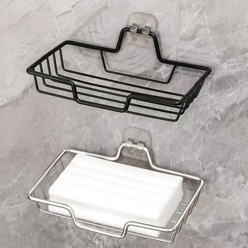 Stainless Steel Drain Rack Bathroom Soap Tray Dish Kitchen Sink Rack Holder Sponge Self-adhesive Storage Shelf