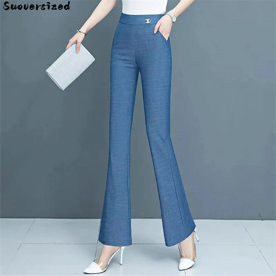 Women Skinny High Waist Flare Jeans Korean Casual Slim Vintage Denim Pants Summer Thin Streetwear Tencel Stretch Kot Pantolon