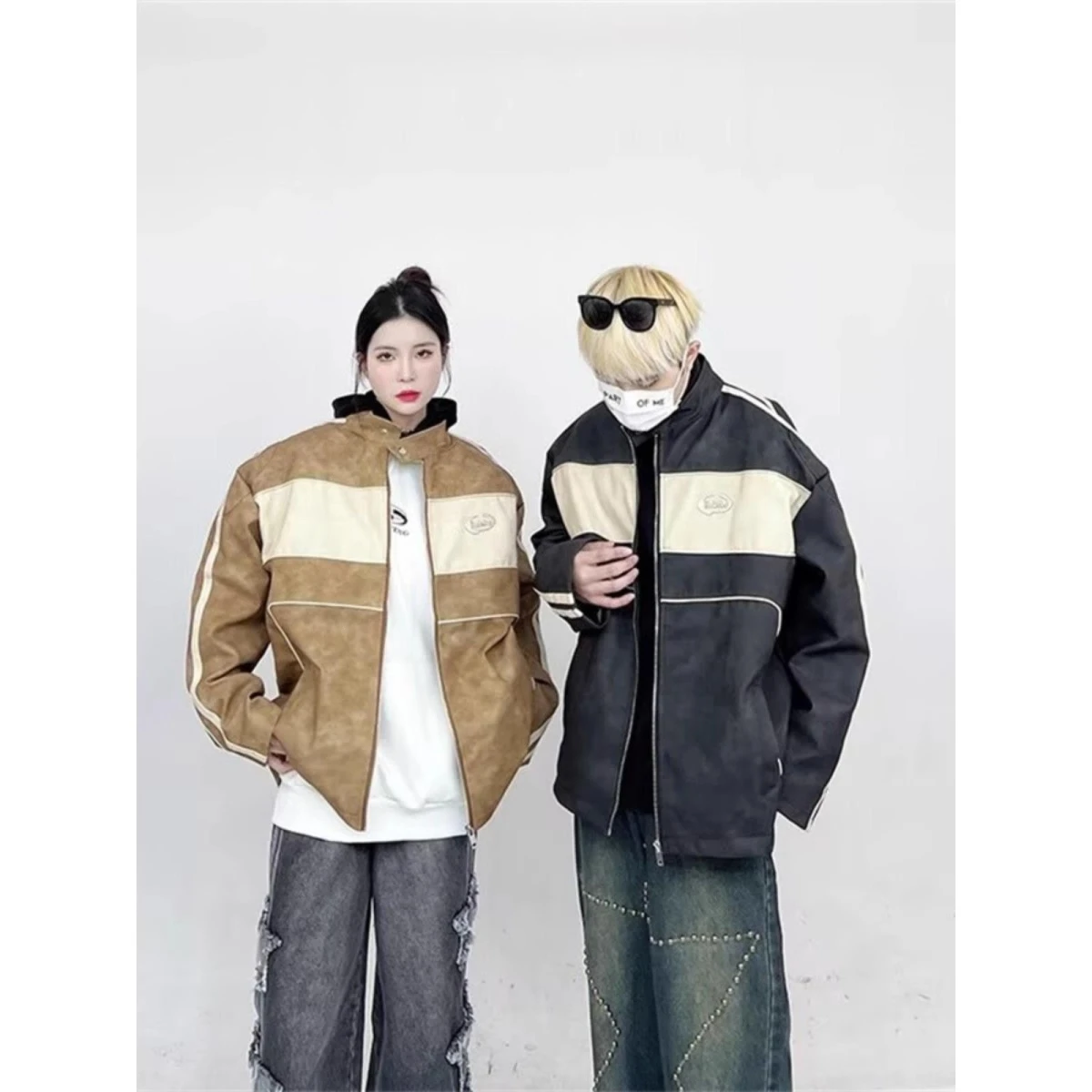 

Мужская куртка из искусственной кожи в стиле ретро, свободного кроя, с воротником-стойкой, для весеннего повседневного образа