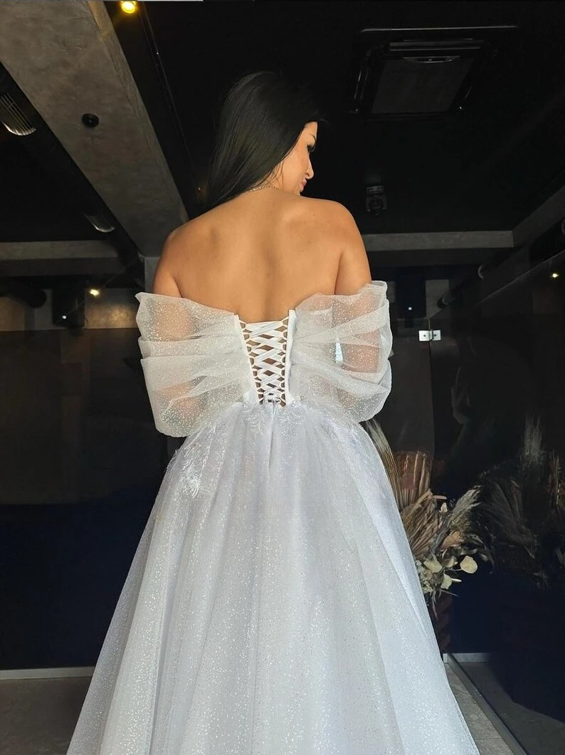 Tea Length Elopement Dresses Corset Rehearsal Dinner Wedding Dresses Sleeve Lace Bridal Simple Wedding Dress White Bridal Dress