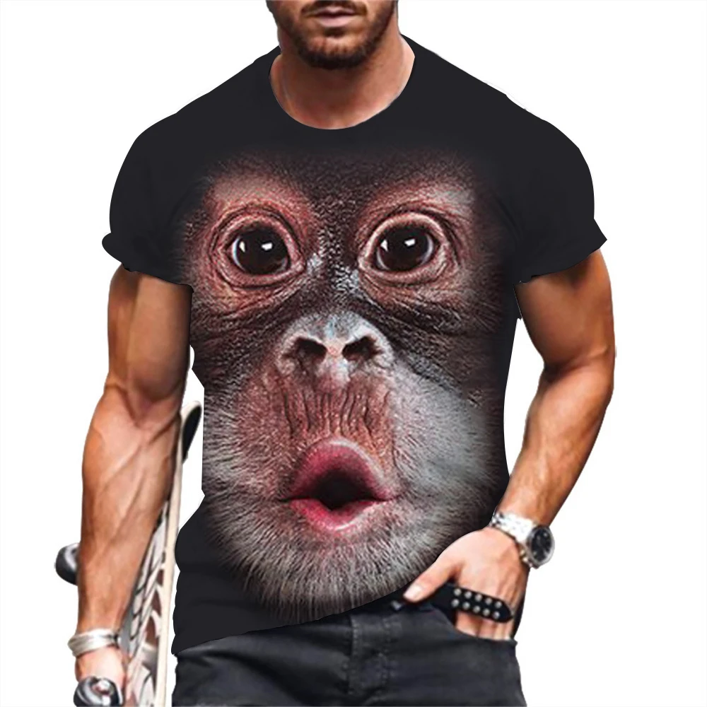 Men\'s T-Shirts Fashion Monkey 3D Print Tops Short Sleeve Casual Summer T Shirt Male Funny Clothes O-Neck Loose Oversized Shirt