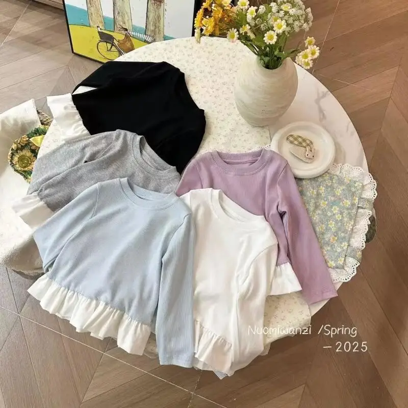 Bild 7: Kawaii Mädchen Langarm-T-Shirt Frühling Herbst Mode Pullover Tops Vielseitiges Kinder-Unterhemd Süße Spitzen-T-Shirts