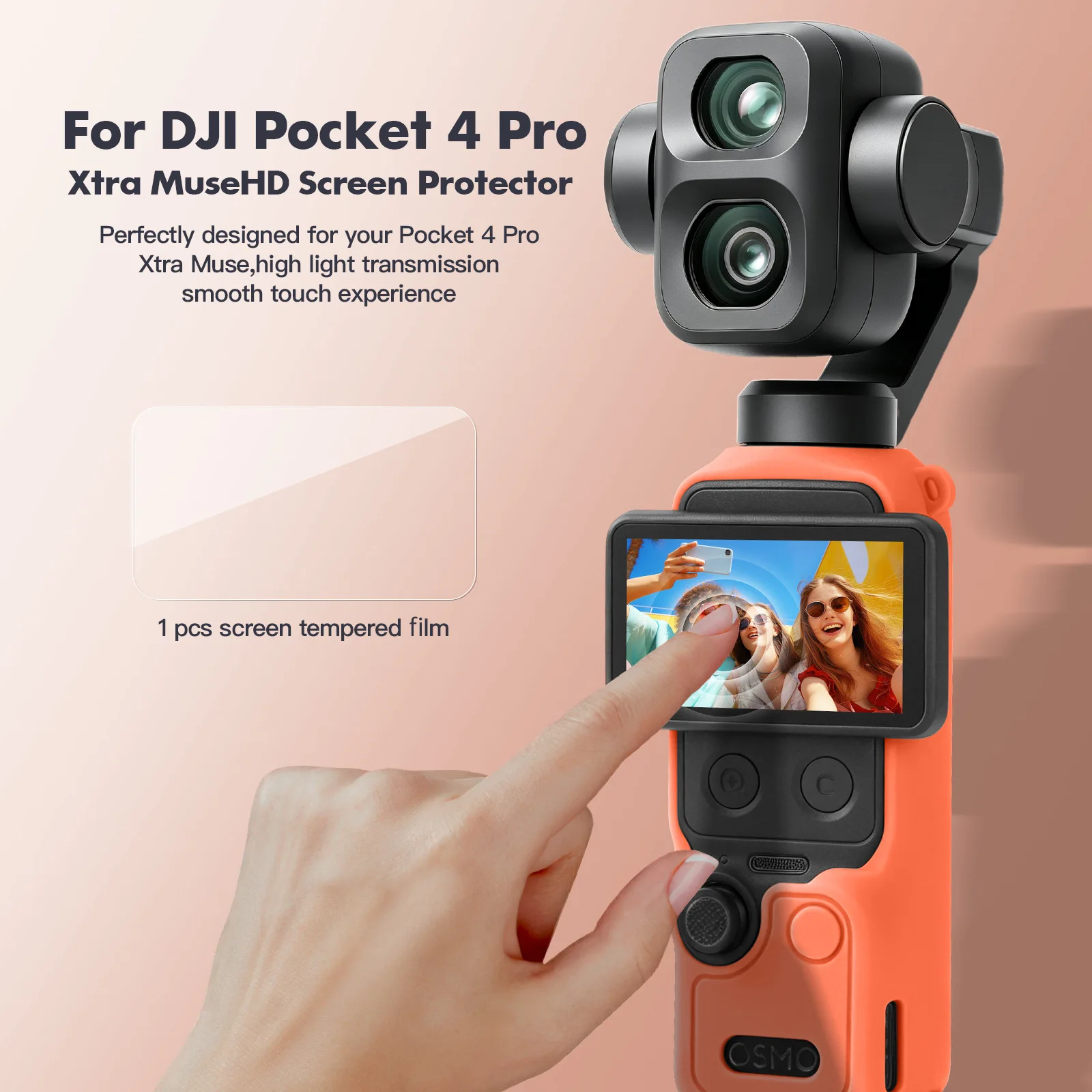 Zestaw silikonowych etui ochronnych do DJI Osmo Pocket 4P, osłona ochronna z hartowanym szkłem na ekran i obiektyw, odporna na zarysowania — zdjęcie produktu 4