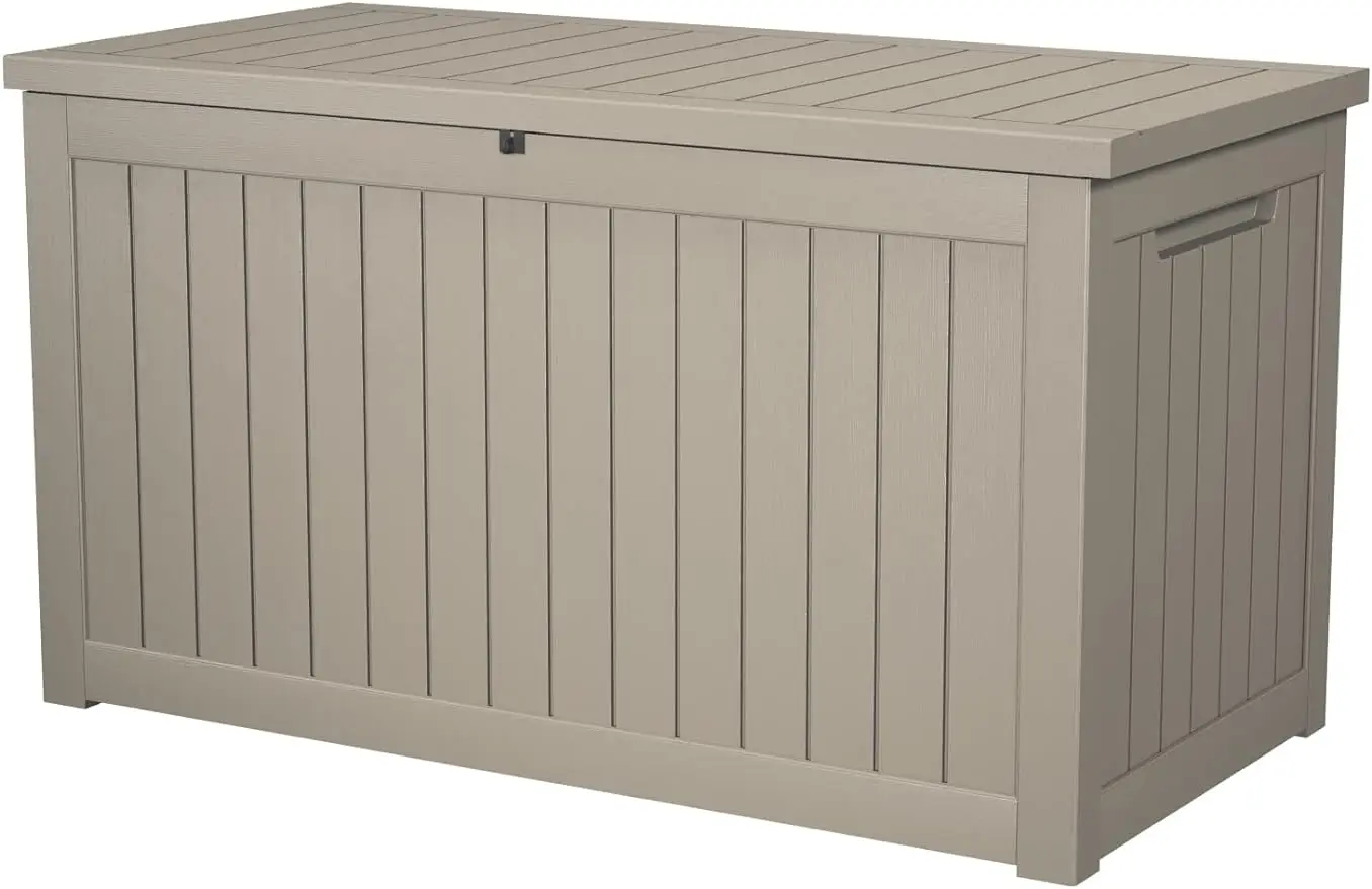 230 Gallon Resin Deck Box Large Outdoor Storage for Garden Tools, Pool Supplies, Weatherproof and UV Resistant, Lockable